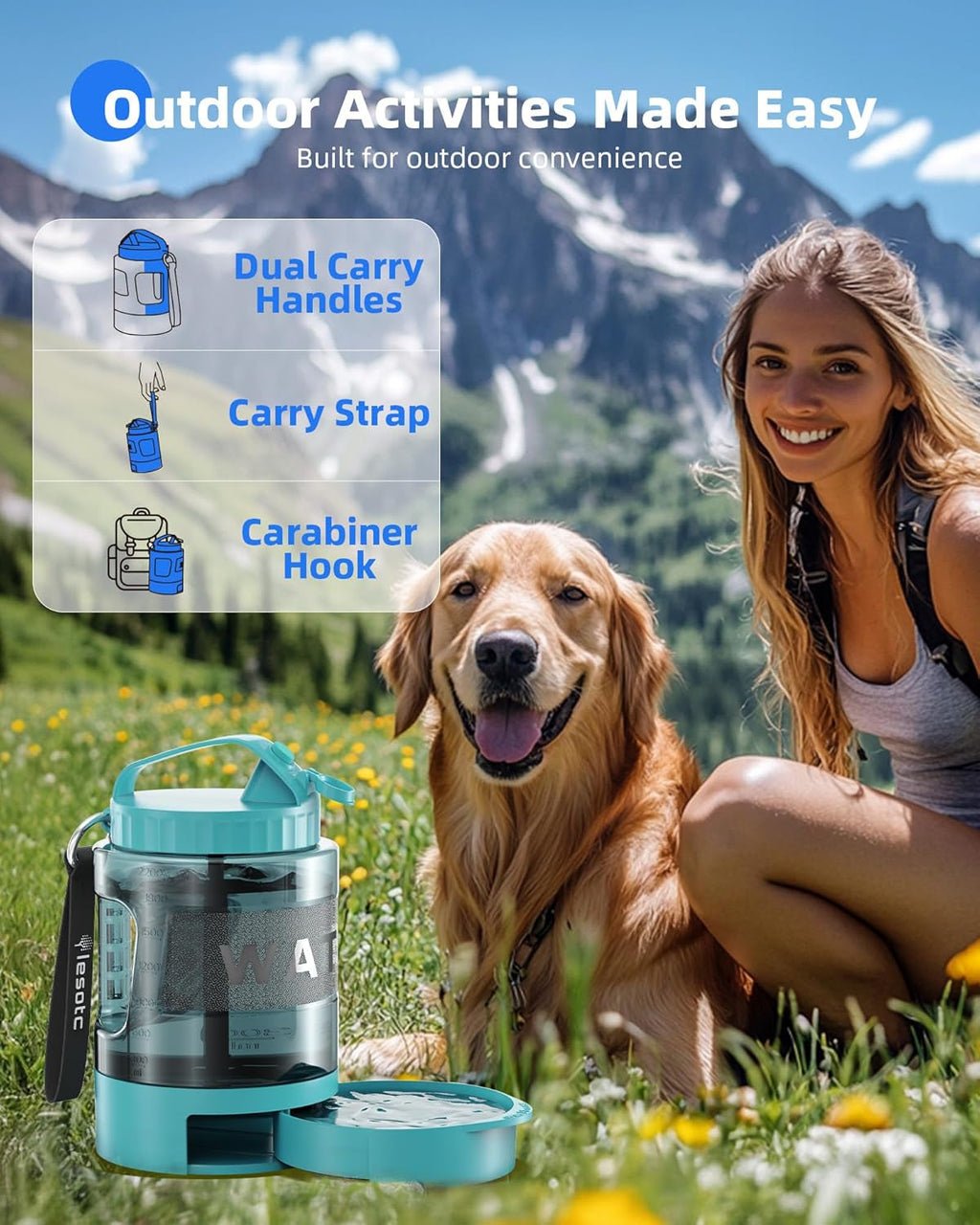 77oz Dog Travel Water Bottle with Bowl — Leak Proof