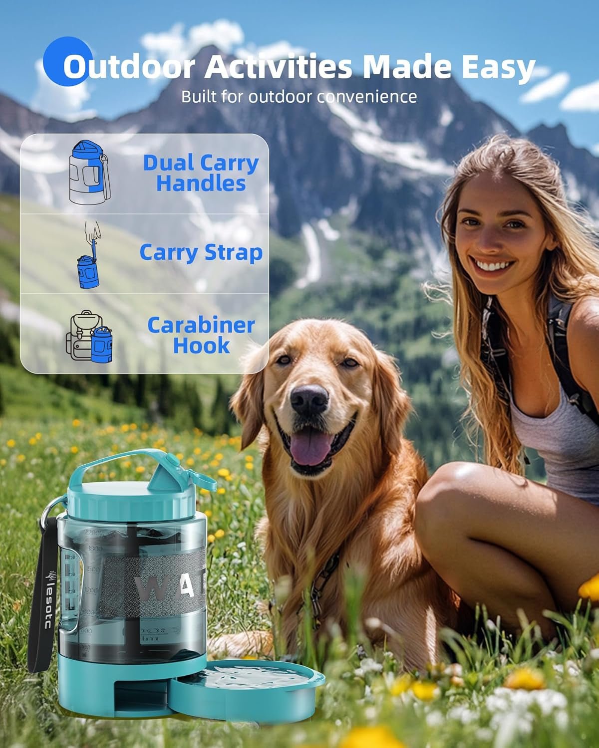 77oz Dog Travel Water Bottle with Bowl — Leak Proof