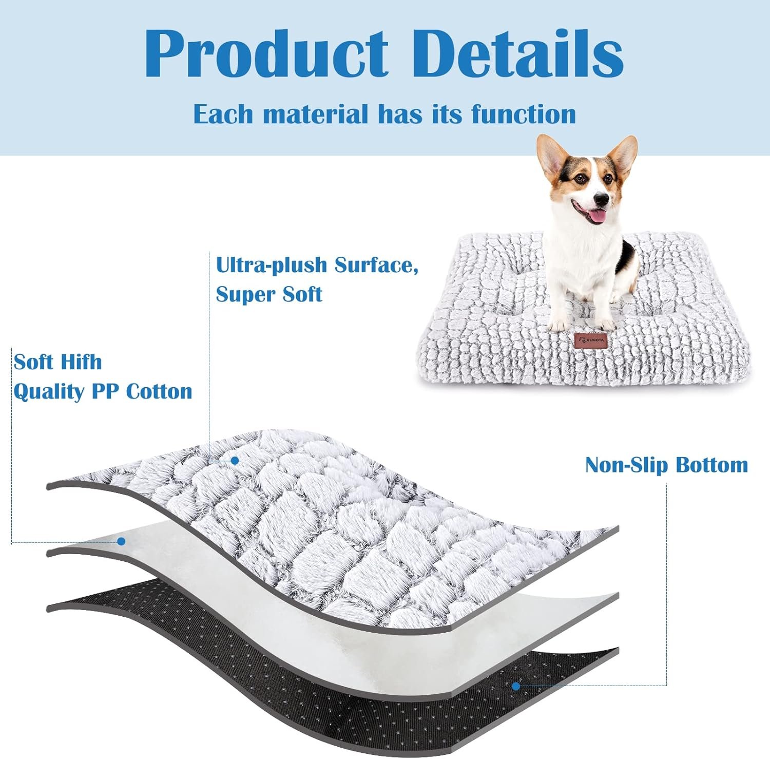 Plush Dog Crate Bed Pad — Washable, Anti-Slip, 24x18