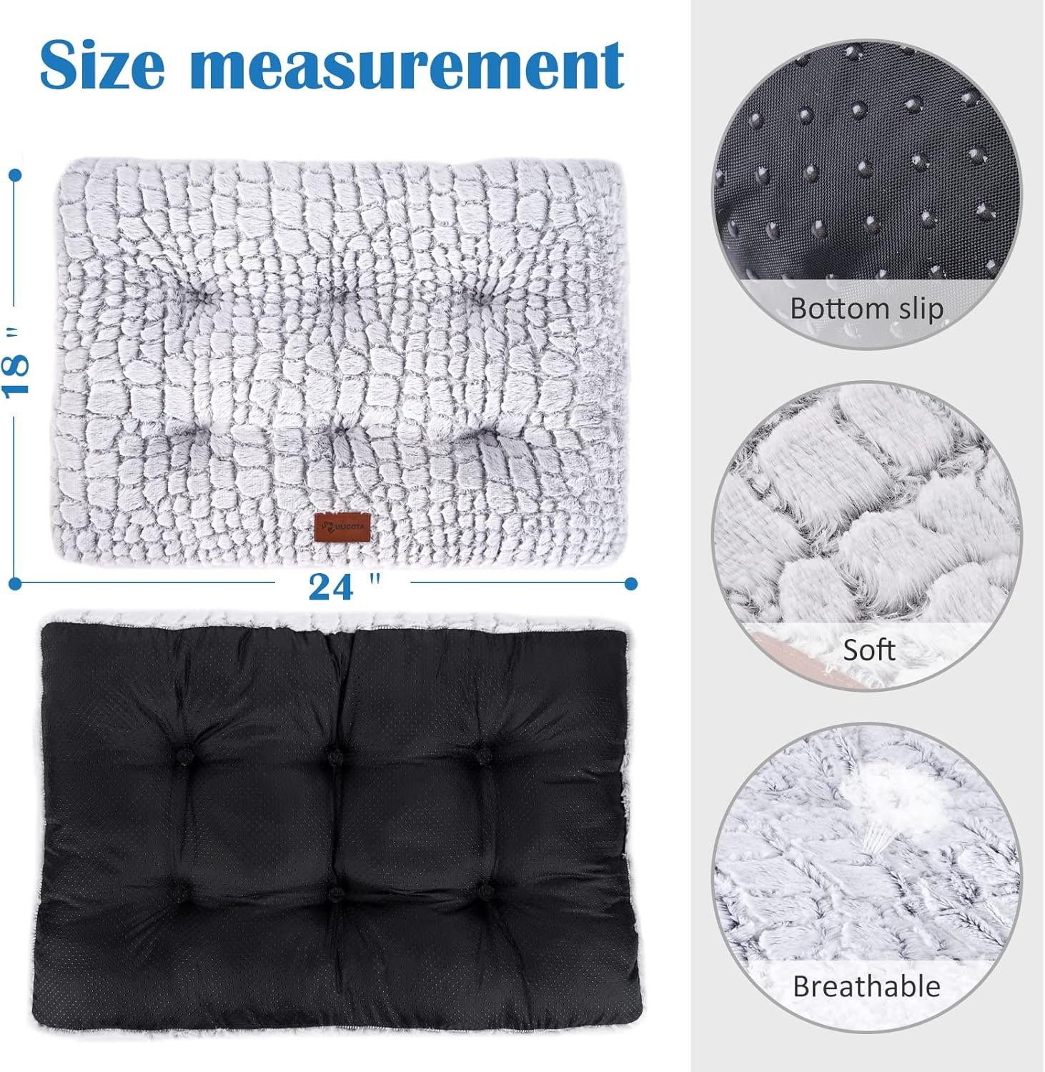 Plush Dog Crate Bed Pad — Washable, Anti-Slip, 24x18