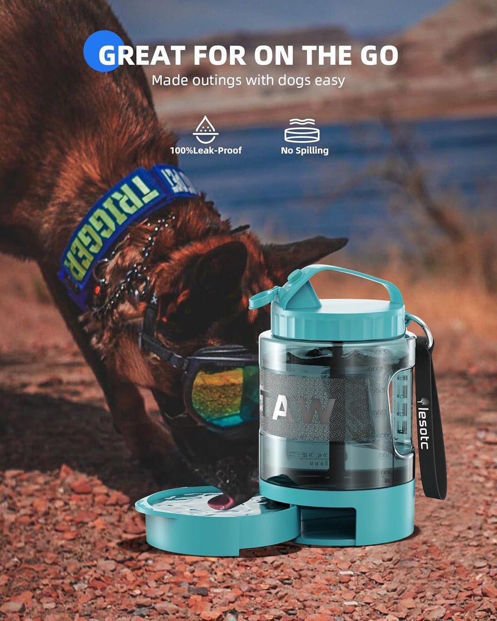 77oz Dog Travel Water Bottle with Bowl — Leak Proof