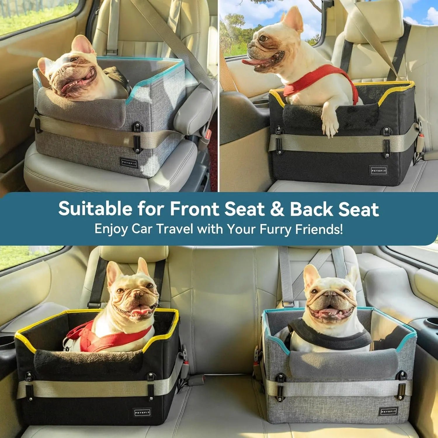 PETSFIT Small Dog Booster Car Seat — Foldable, Safety Tether