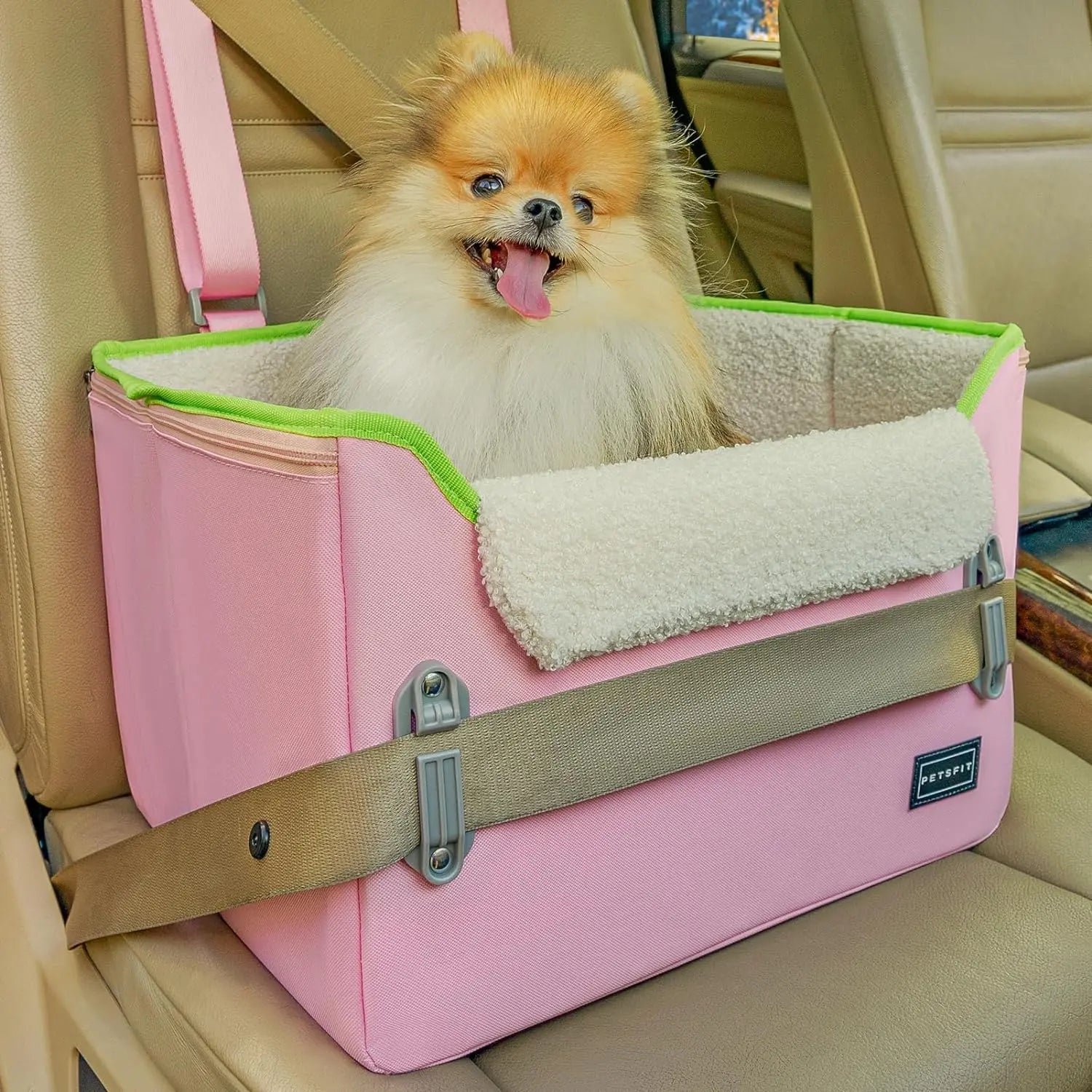 PETSFIT Small Dog Booster Car Seat — Foldable, Safety Tether