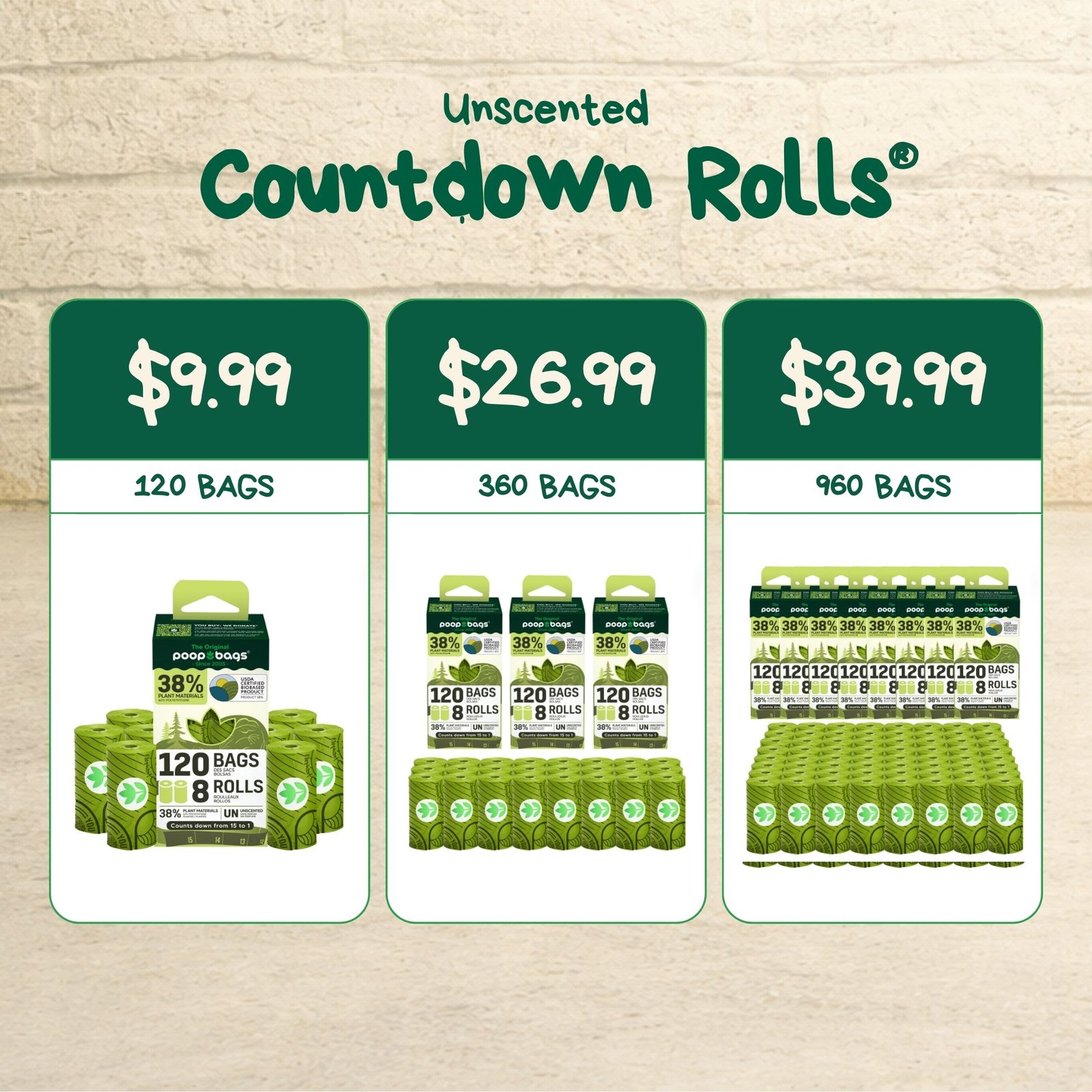 Unscented Leash Roll Poop Bags