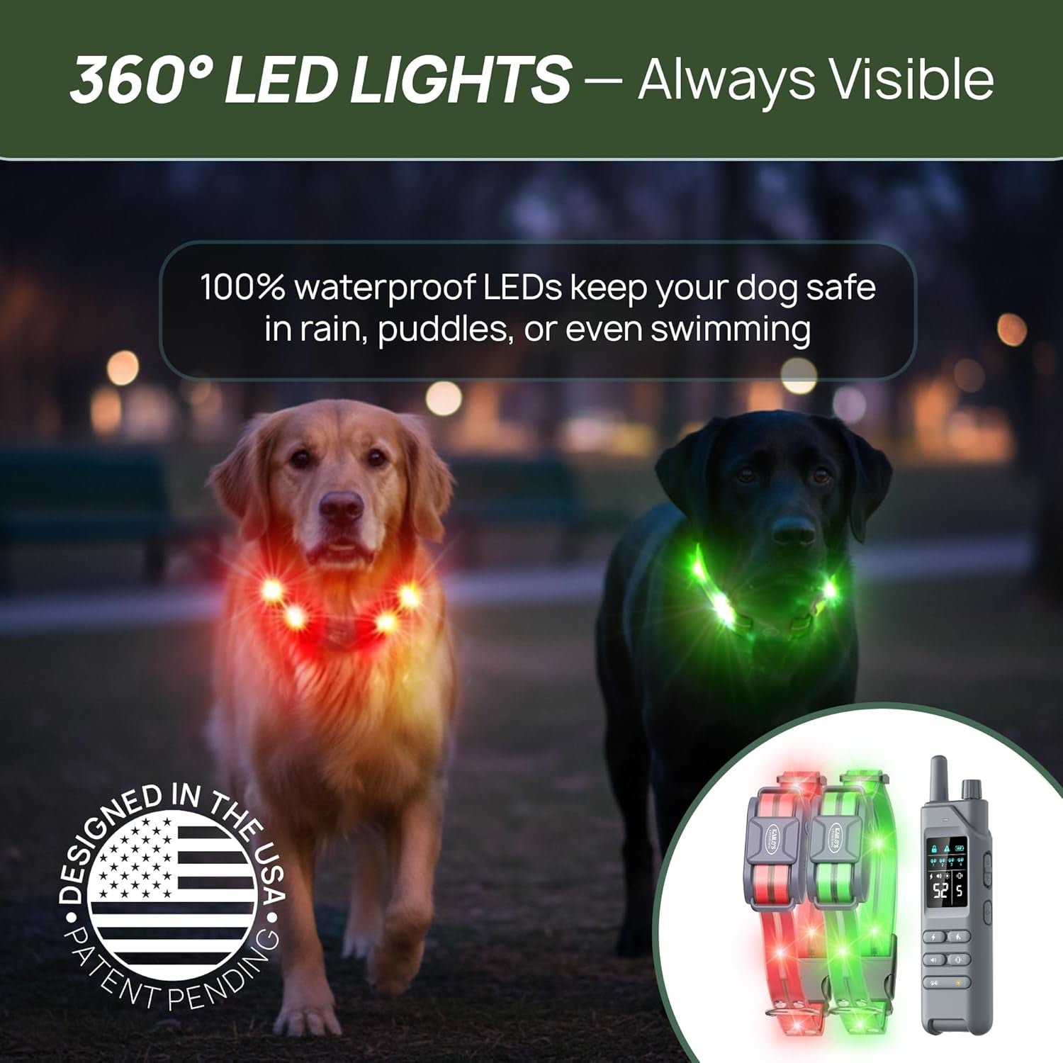 Dog Training Collar for 2 Dogs — 360° LED, 4200FT Range